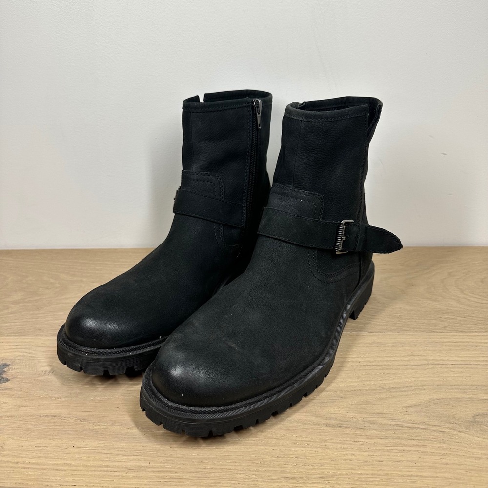 Crown Vintage Boots Womens 10M Black Leather Buckle Moto Biker Lug Sole Ankle